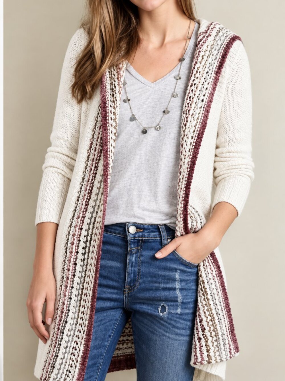 Angel of the North Anthropologie Ombre Knit Hooded Open Front Cardigan Merino XS